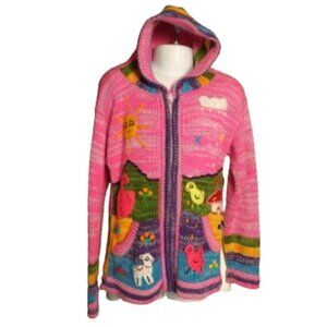 ISABELLA MIA Hoodie Sweater, 8, Pink, Applique/Embroidered, Full Zip, Pockets
